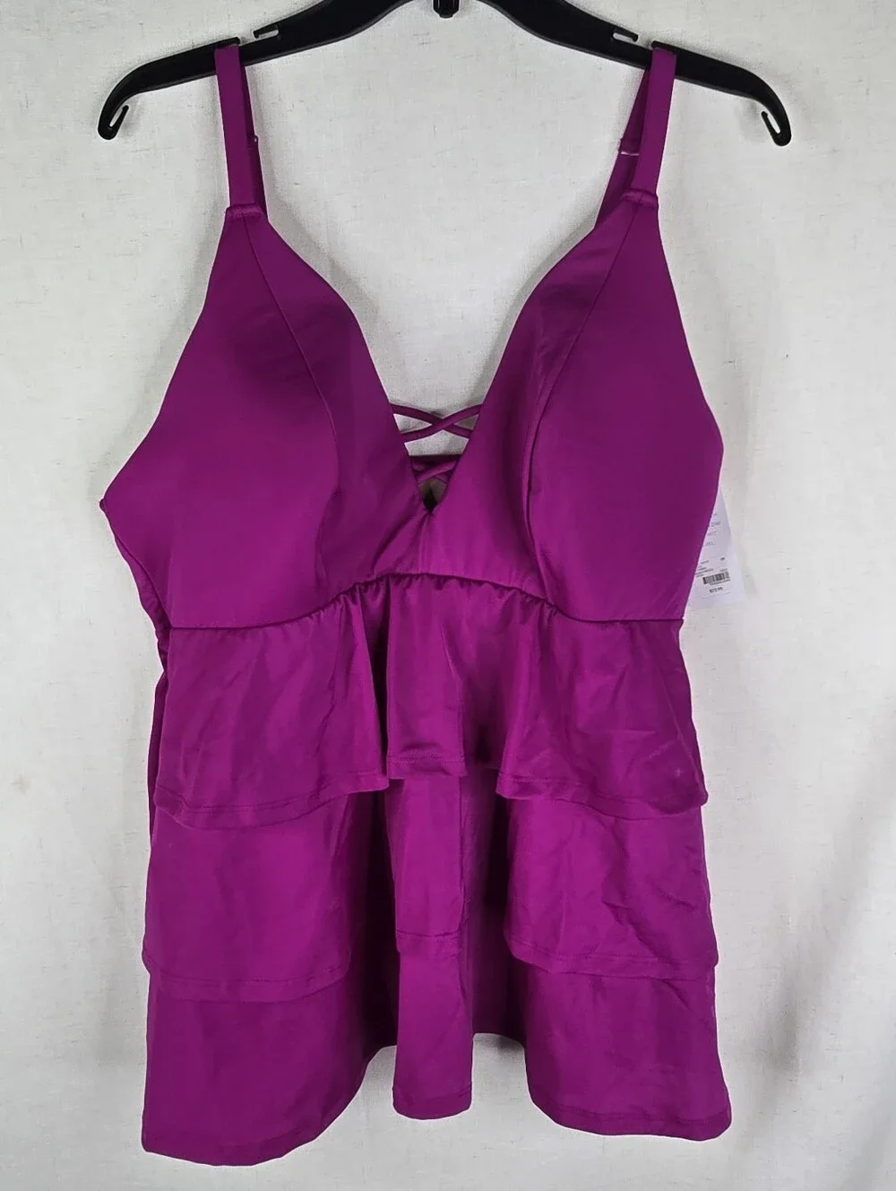 Cacique Womens Size 18 Magenta Pink Wireless Ruffle Tankini
